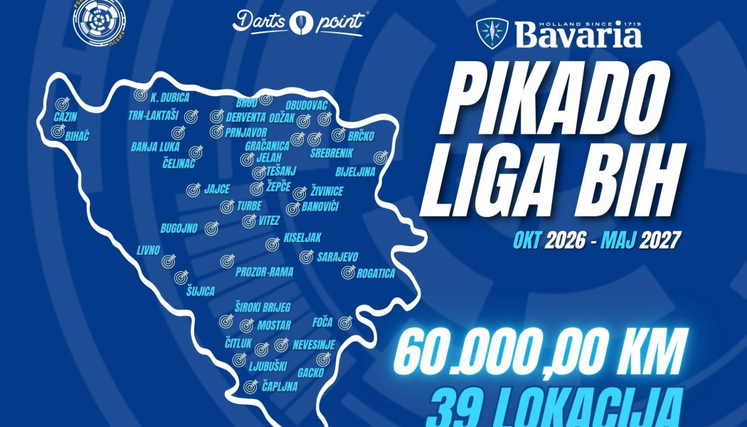 Bavaria Pikado liga BiH 2026/27: 38 Soft divizija i 15 Steel divizija širom BiH